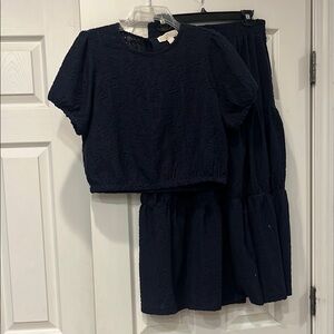 Michael Kors Blue Crop Boxy Crew Neck Top and matching skirt